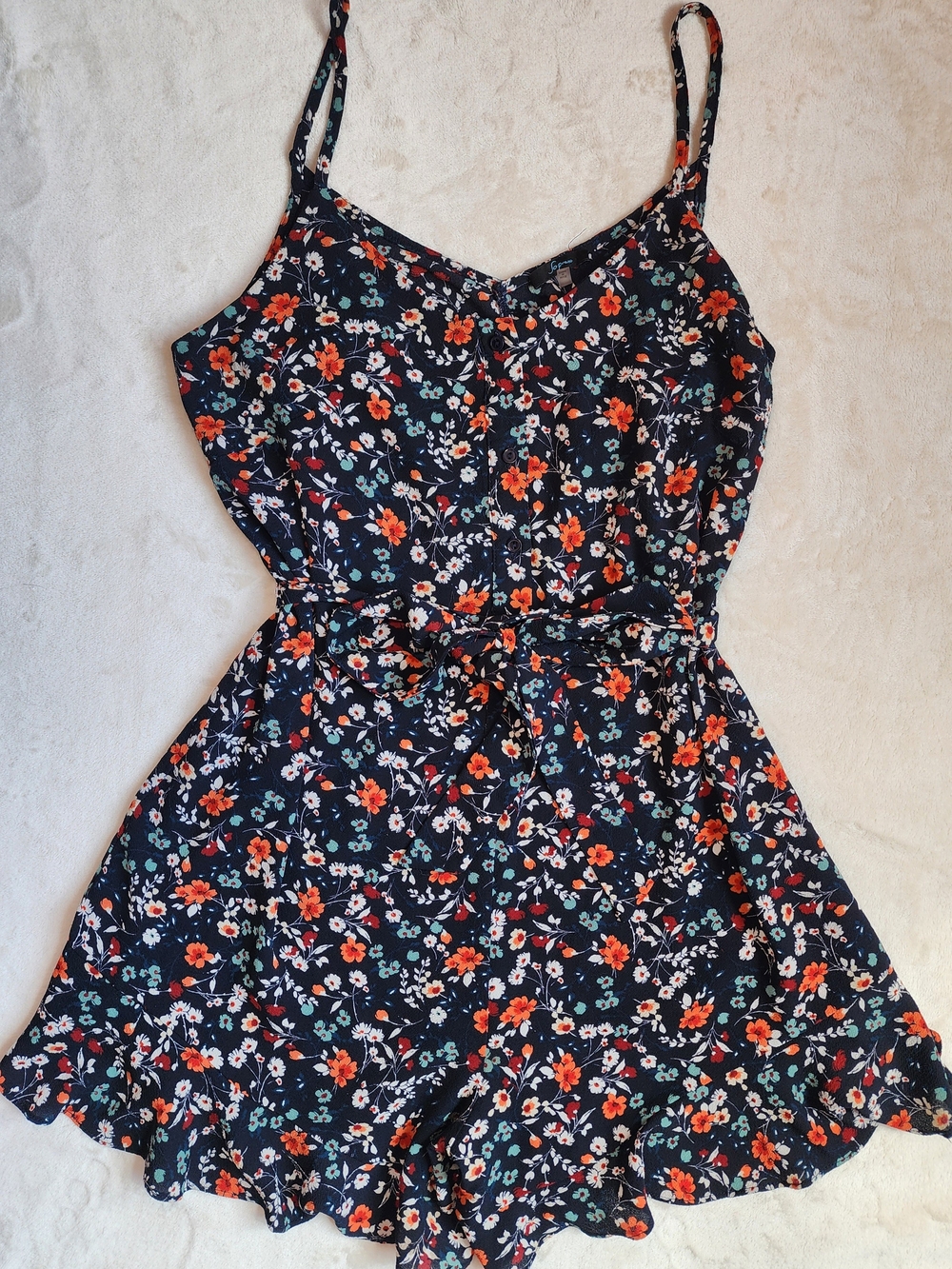 Soprano Navy Floral Romper with Coral and Mint Accents